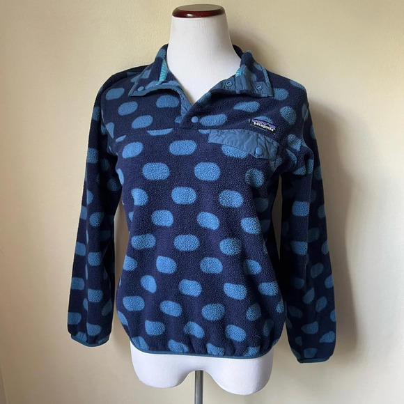 Patagonia Women’s Blue Polka Dot Synchilla Snap-T Fleece Small - Picture 4 of 8